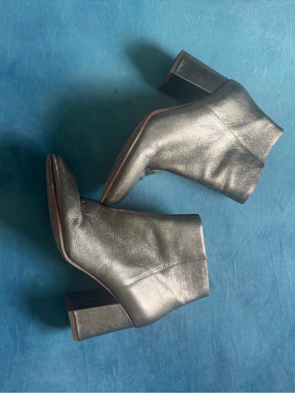 ANTONIO MELANI Metallic Leather Block-Heel Ankle Booties